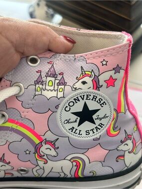 Converse Pink Unicorn All Star High Top Sneakers with Rainbow Accents